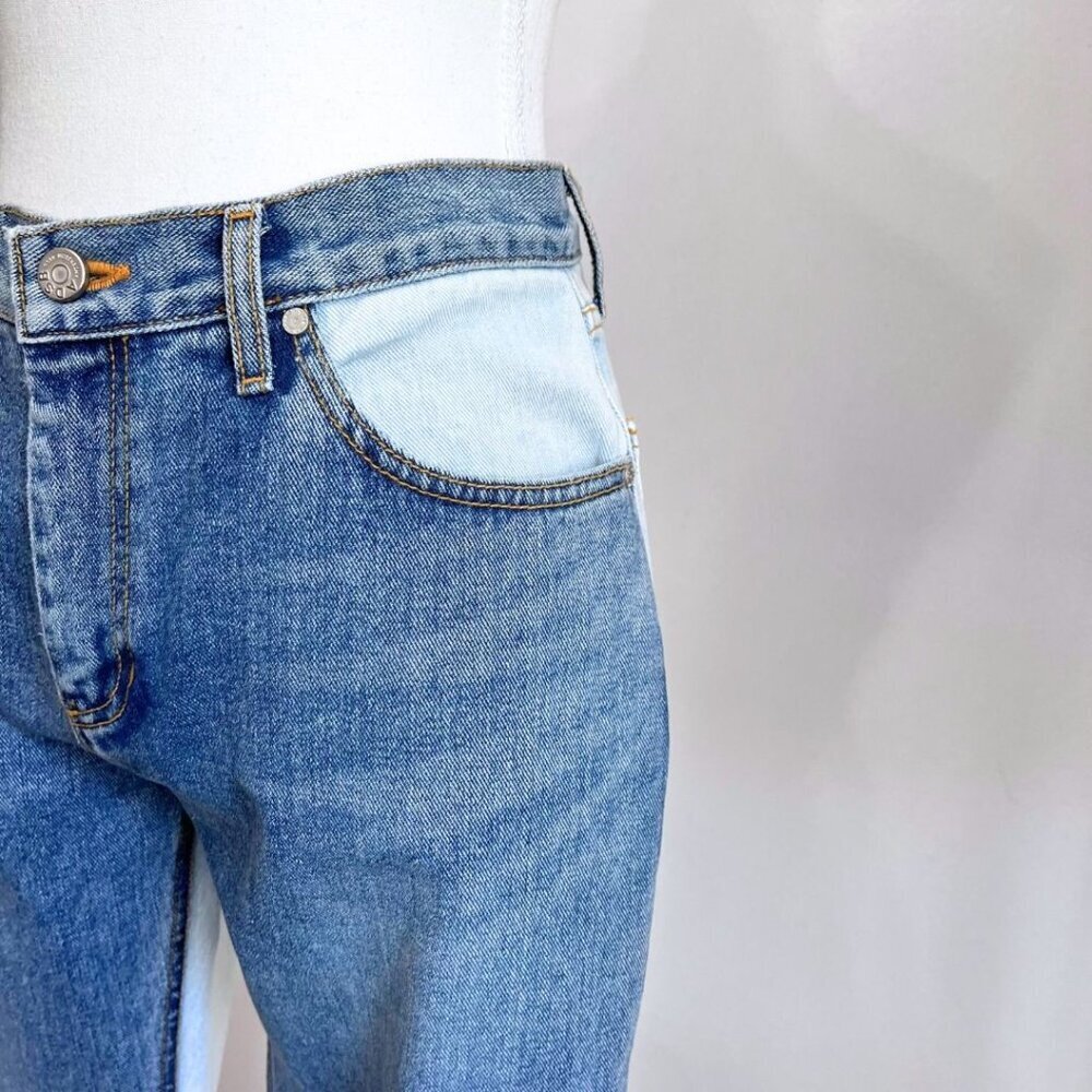 ANDERSSON BELL HIGH RISE PATCHWORK DENIM FLARED RAW HEM CROPPED JEANS - M - Picture 7 of 13